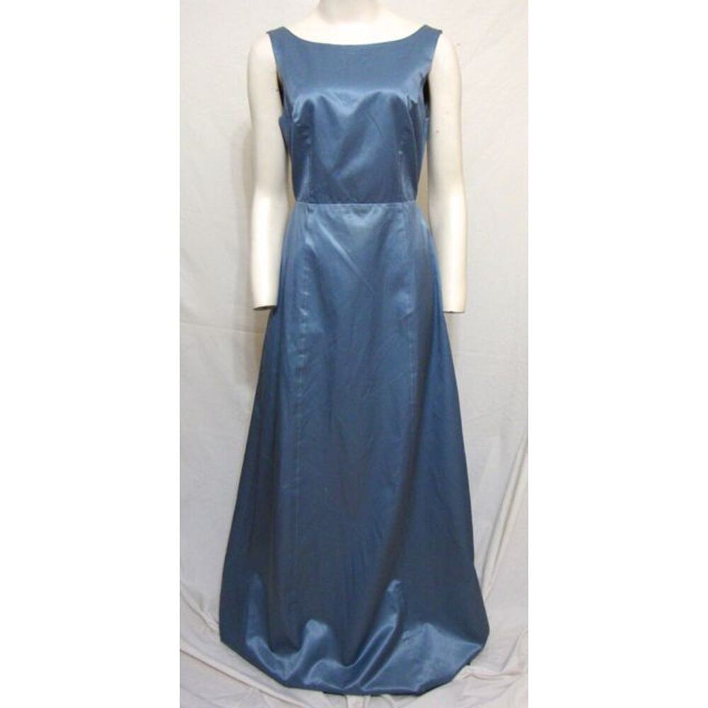 BCBG Long Maxi Dress Blue Satin SZ M Evening Gown Prom Back Tie MaxAzria
